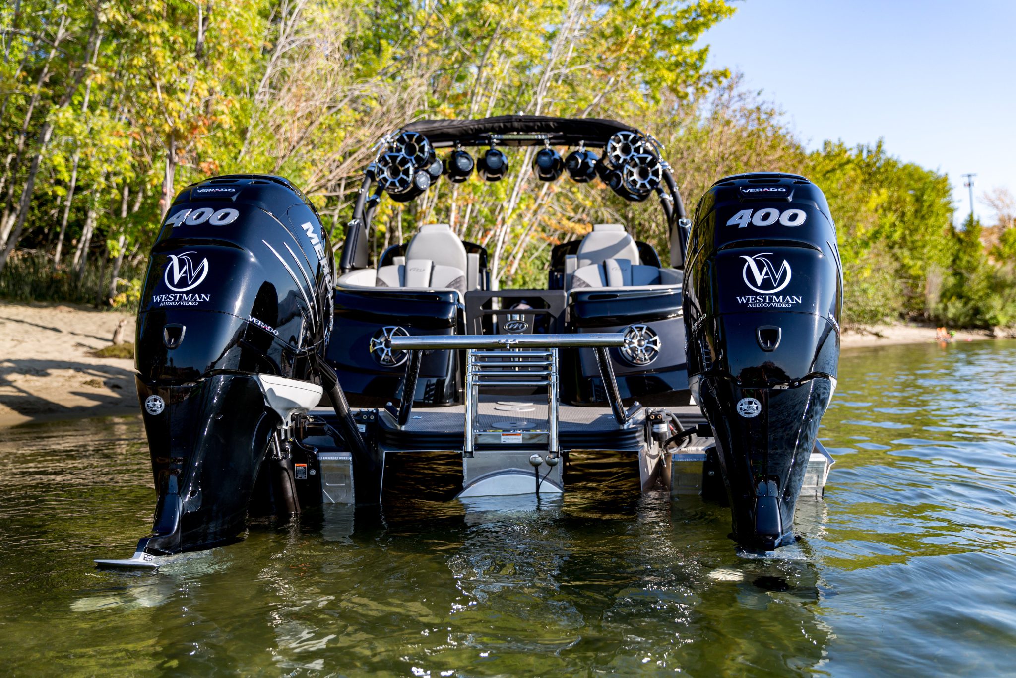 2021 Manitou LX RFXW 27′ shp with Twin 400 Mercury Verado Str8Up Toy